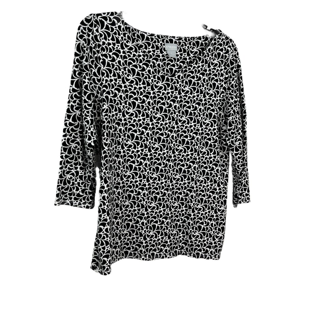 Chicos Damask Tonal Rayon Victorian Regency blouse  1 Top M 6 8